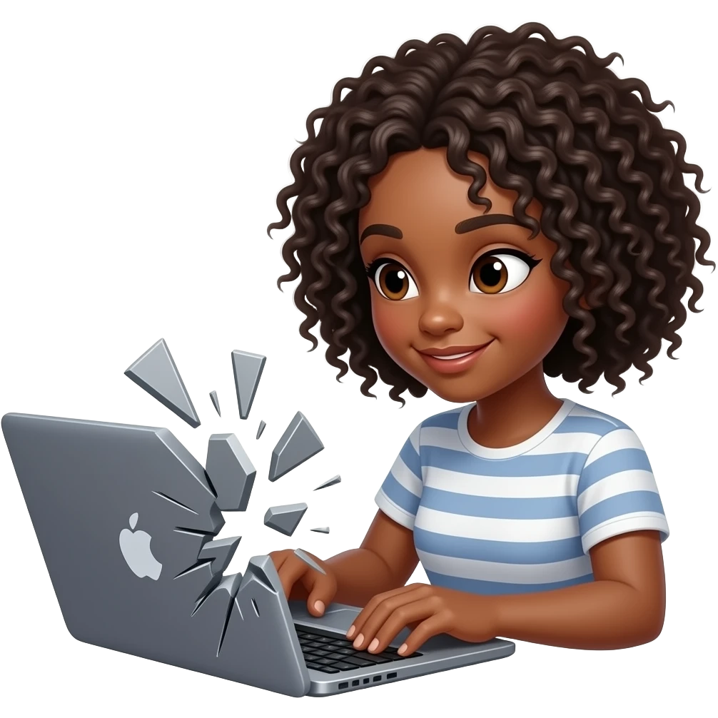 black girl breaking laptop while working on it emoji