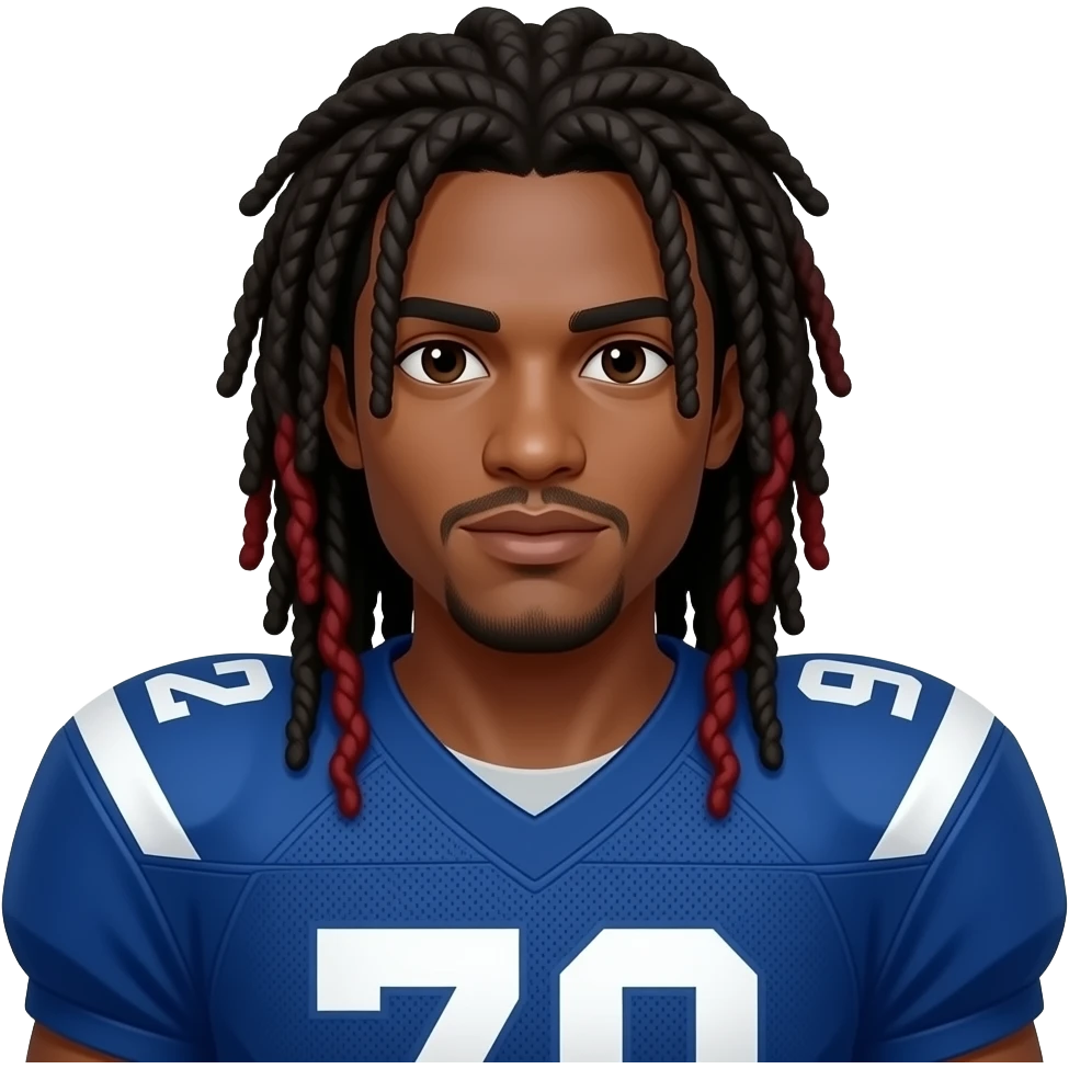 blue football jersey black and red dreads that are long and have shoulder pads too emoji