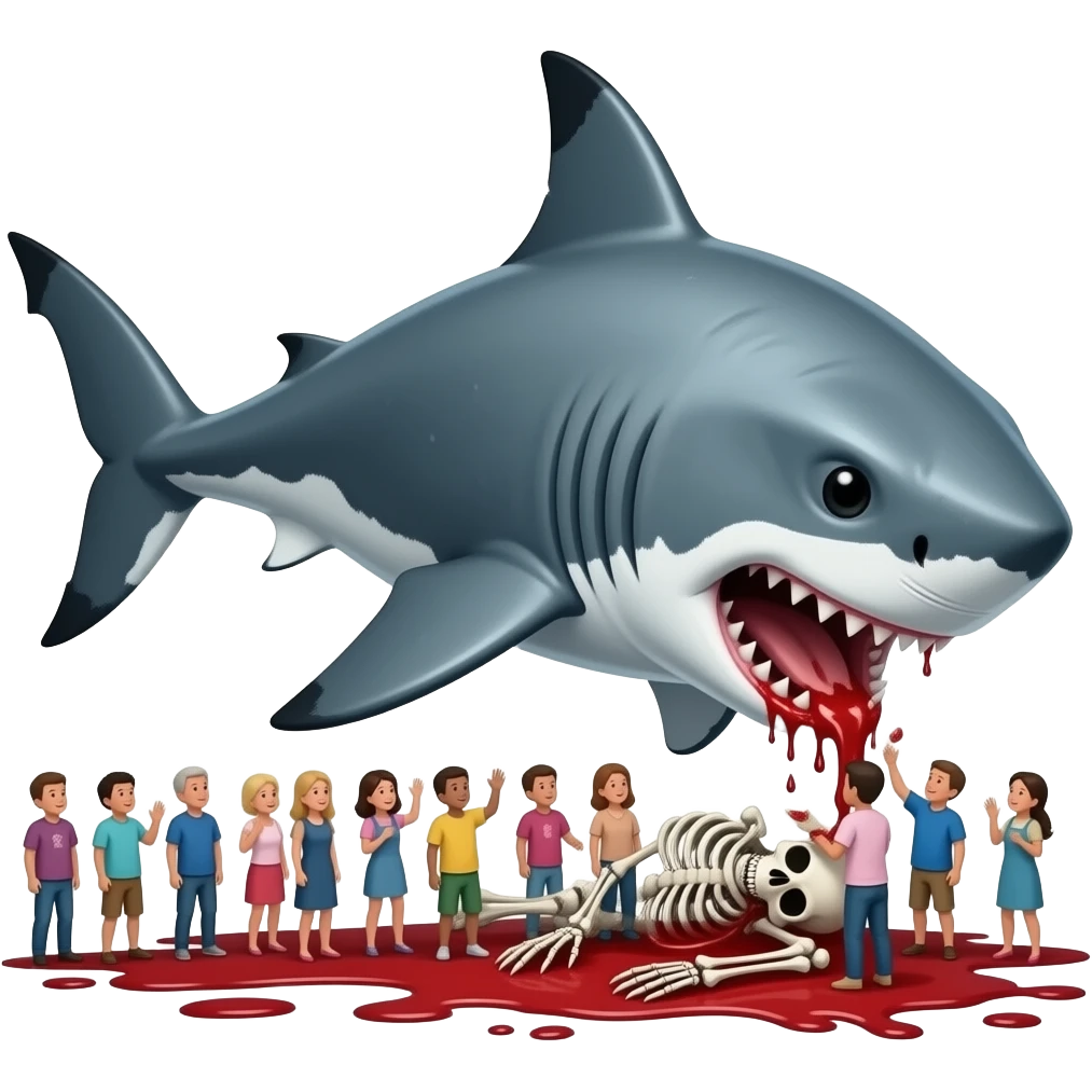 Shark eating people with blood and skeletons emoji