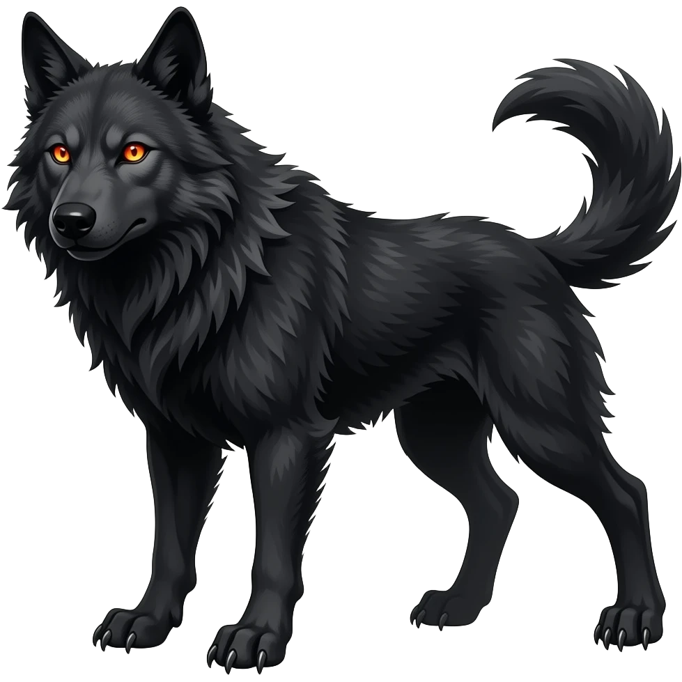Dark sexy gothic gumanoid Hellhound wolf with fiery eyes. Fantasy emoji
