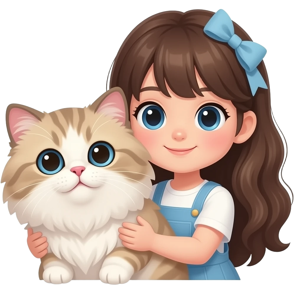 cute girl holding big Persian Cat closeup emoji