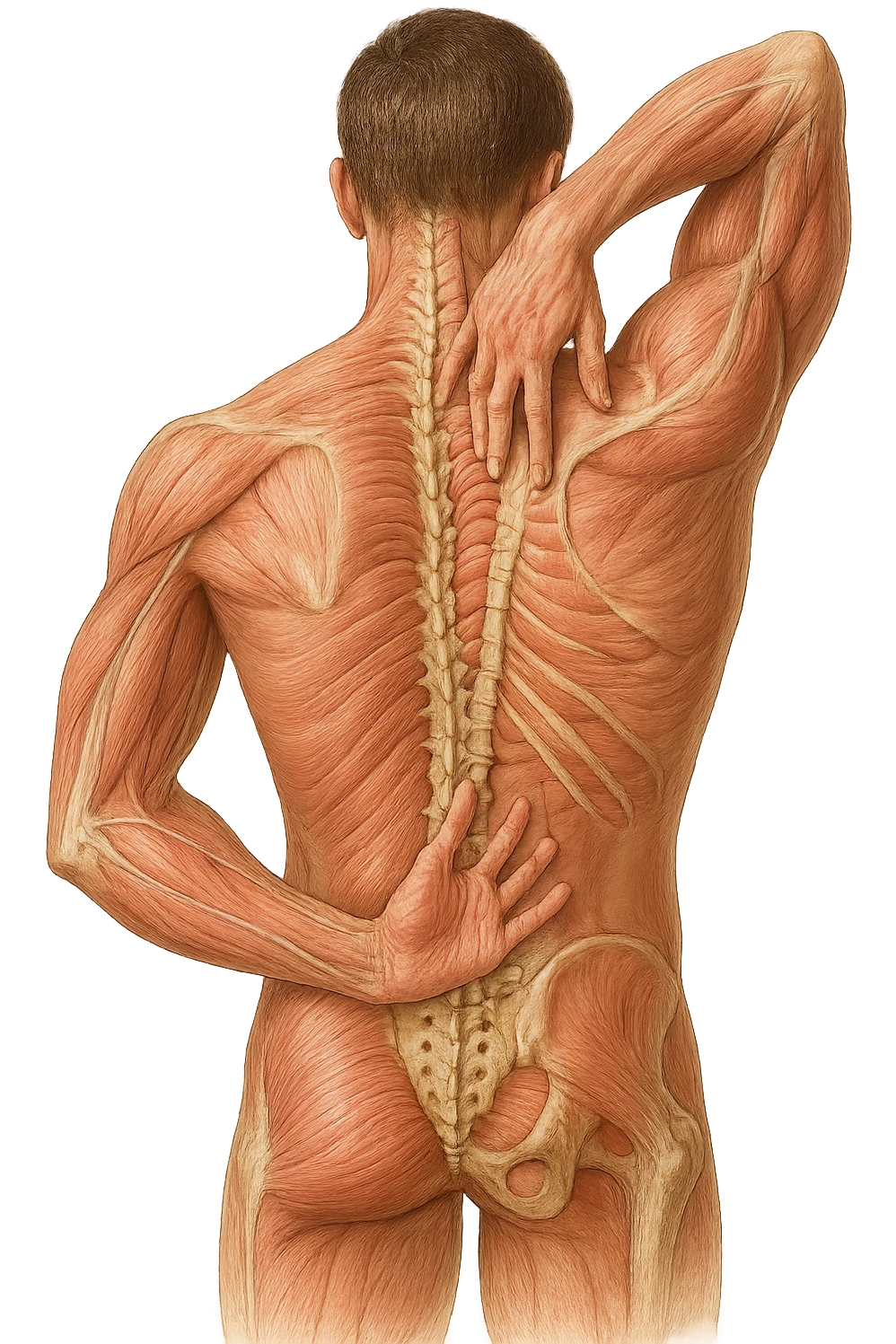 fai un immagine identica che riguarda un esercizio ma mettigli spina dorsale e muscoli in evidenza (anatomica). falla iperrealistica anatomica in 4k con spina dorsale storta in evidenza emoji