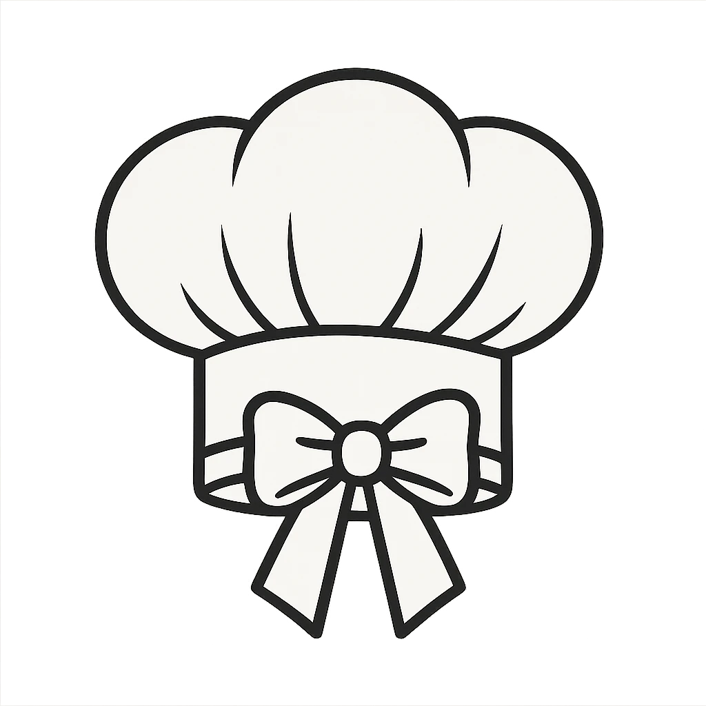 white chef hat with a bow, clean and simple emoji