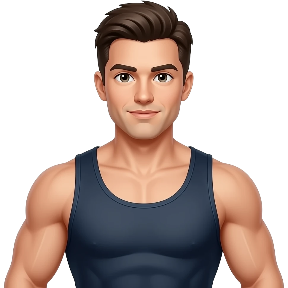 Erstelle ein Bild von einem muskulösem Mann, der Körper soll gut zu sehen sein emoji