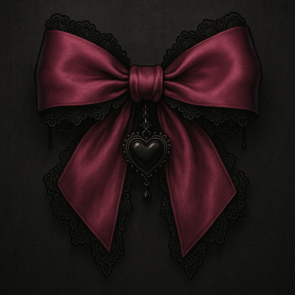 pink gothic bow with black lace trim and heart charm emoji