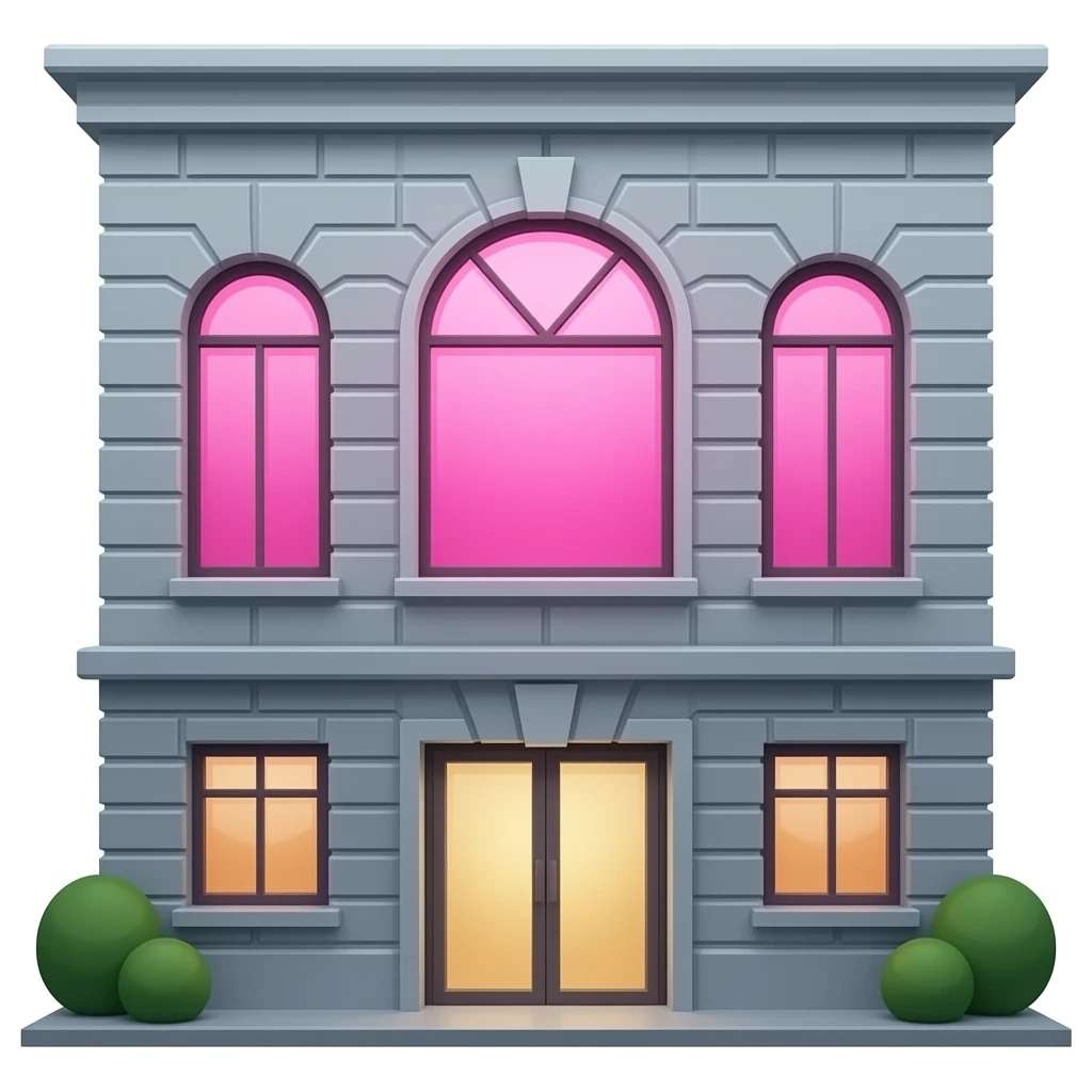 fancy concrete building with pink glowing window, minimalist style emoji