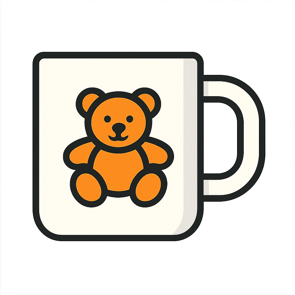 white mug with a teddy bear pattern emoji