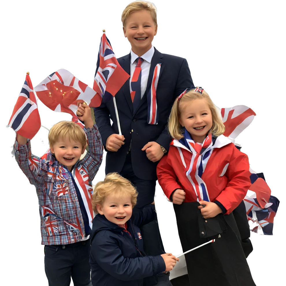 smiling child with union jack emoji