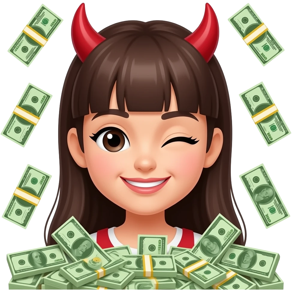 Girl Devil smirking and winking surrounded by cash money emoji