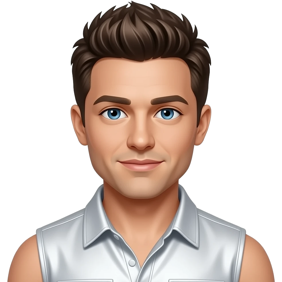 Jeff Timmons from 98 Degrees with blue eyes, brown short spiky hair, white metallic sleeveless shirt emoji