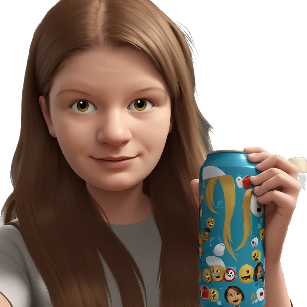 smiling girl holding a can emoji