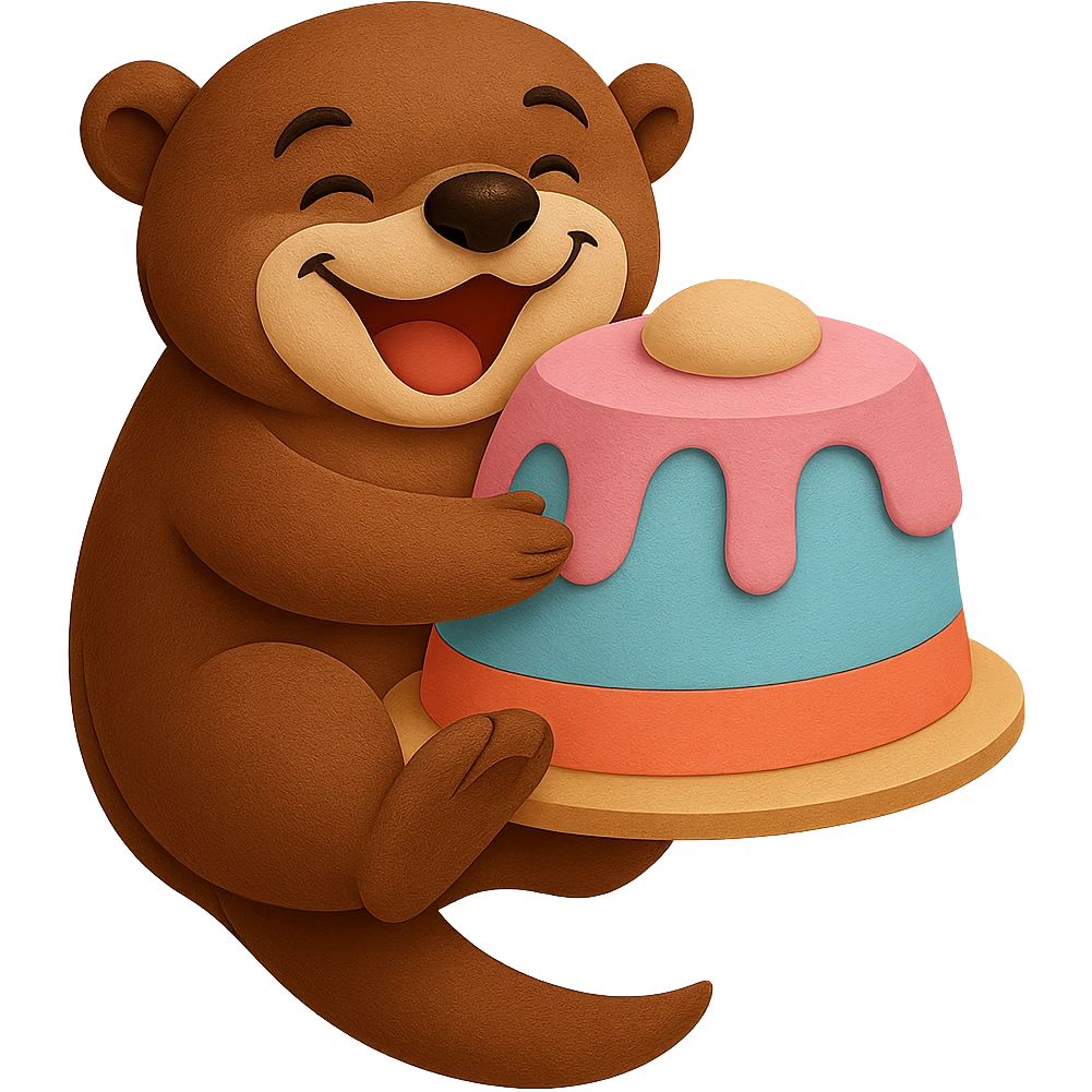 Enhance the otter to look even more visually appealing and attractive, while keeping the cake and all other design elements unchanged. emoji