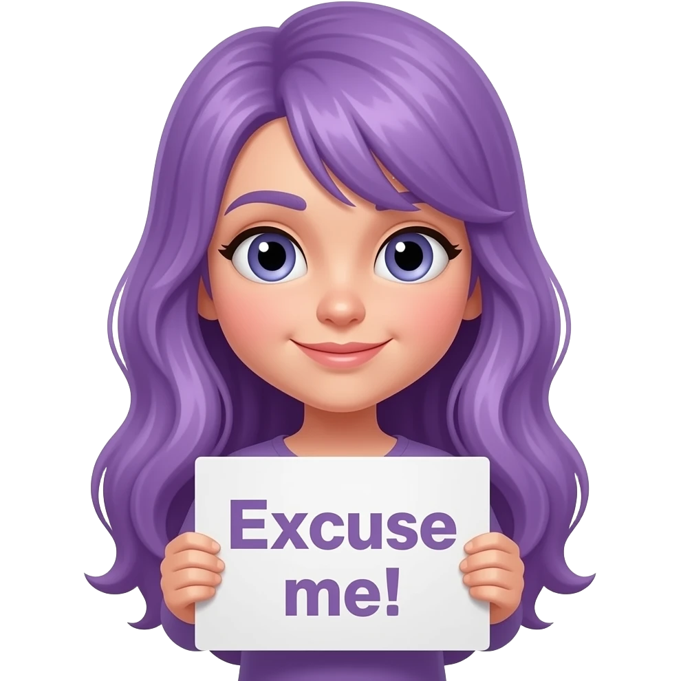 girl with long purple hair with a Excuse me! sign emoji