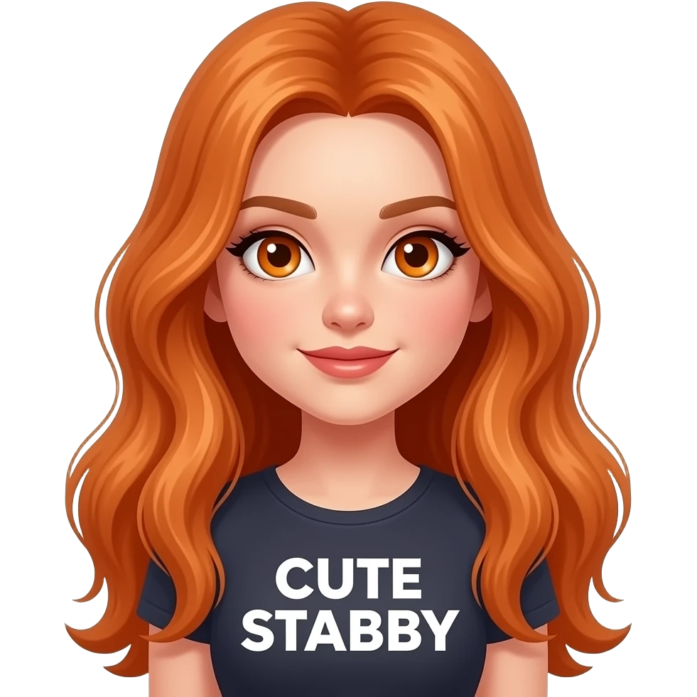 sexy girl with overlong ginger hair and ginger eyes a top with CUTE but STABBY written on it emoji