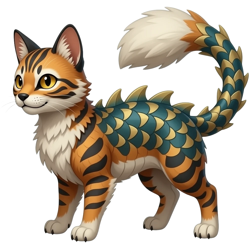 unique-patterned finned epic legendary vintage antique aesthetic quadrupedal fuzzy fury scaly feral fantasy-Civet-Luxray-Corsola-Primarina-Vaporeon-Milotic-Furret-Fakémon-fusion-hybrid-creature emoji