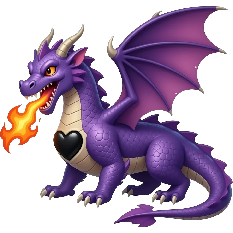 purple ferocious dragon fire black heart emoji