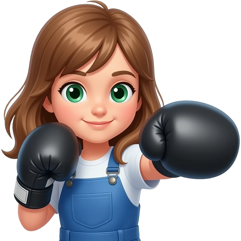 Niña 10 años entrenando boxeo pelo castaño claro largo ojos verdes emoji
