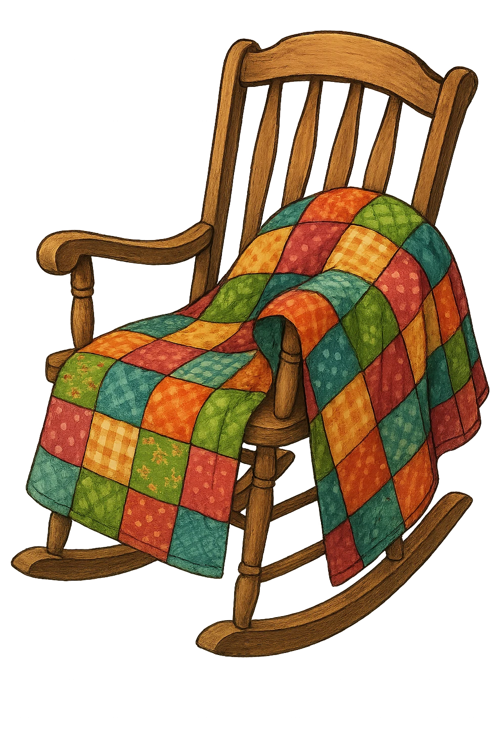 cozy rocking chair with a patchwork quilt, nostalgic emoji