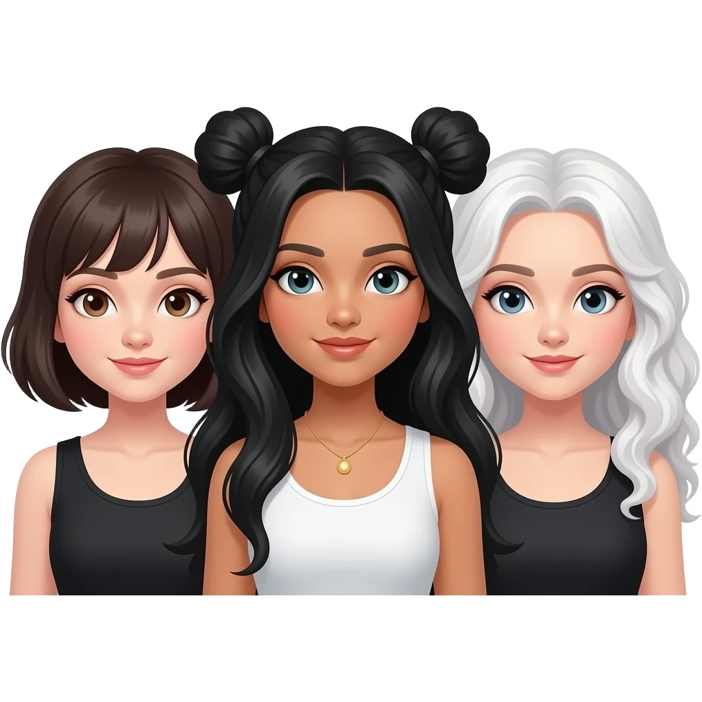 3 sisters one short dark hair one super long black hair one long curly hair curly hair white emoji