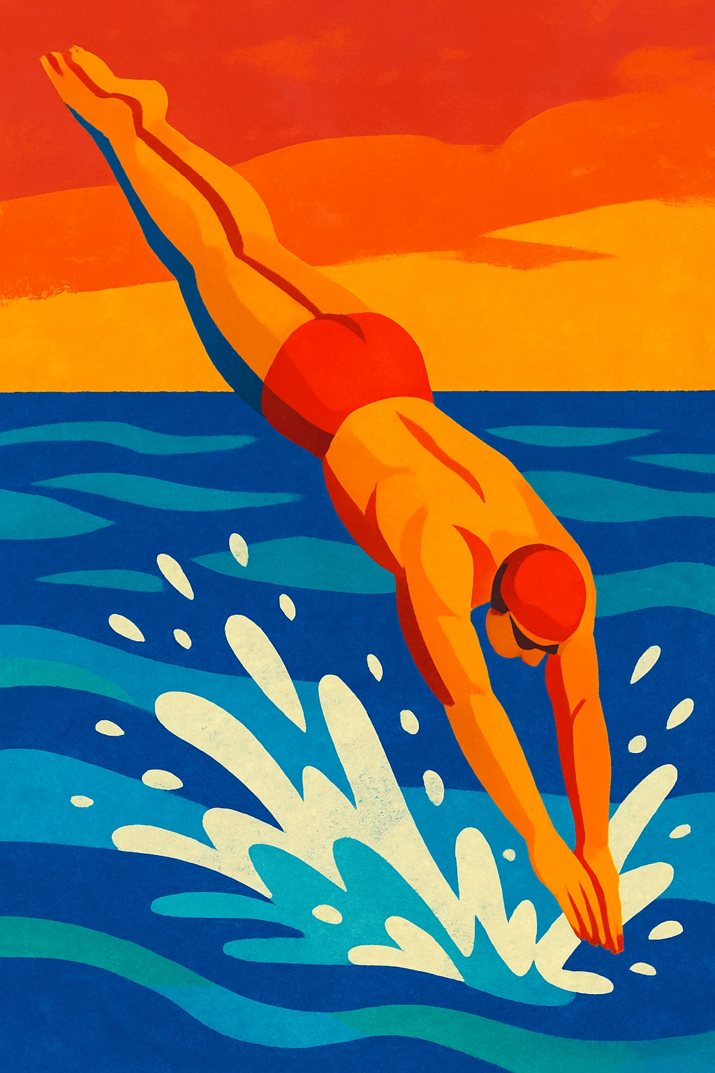 A swimmer diving into water, with splashes, vibrant painterly style emoji