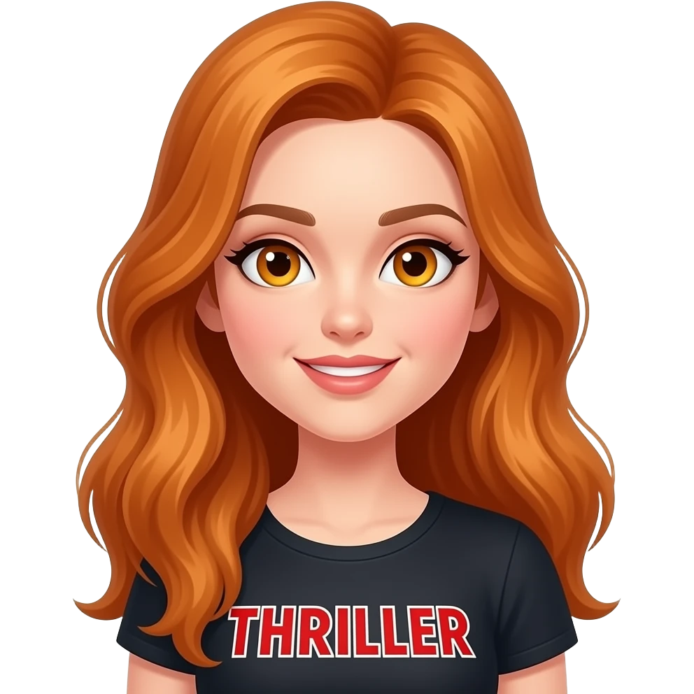 sexy girl with long ginger hair and ginger eyes a top with THRILLER written on it emoji