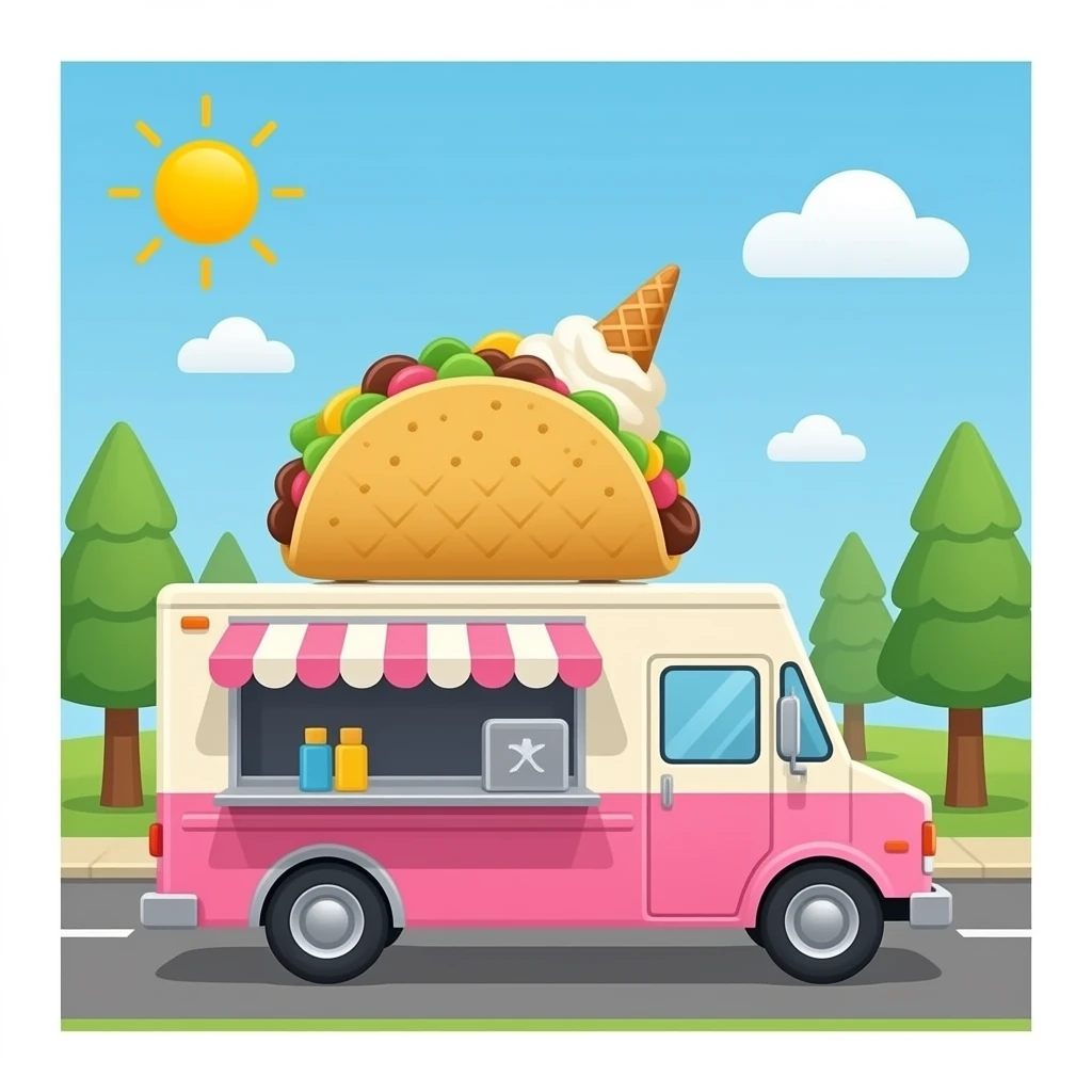 ice cream nacho food truck pink brown and white colors but make the ice cream a taco and ice cream in the taco emoji