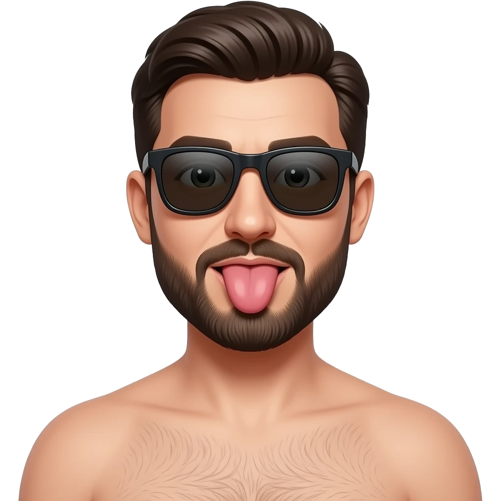 pregnant man with sunglasses and tongue out no shirt also emoji