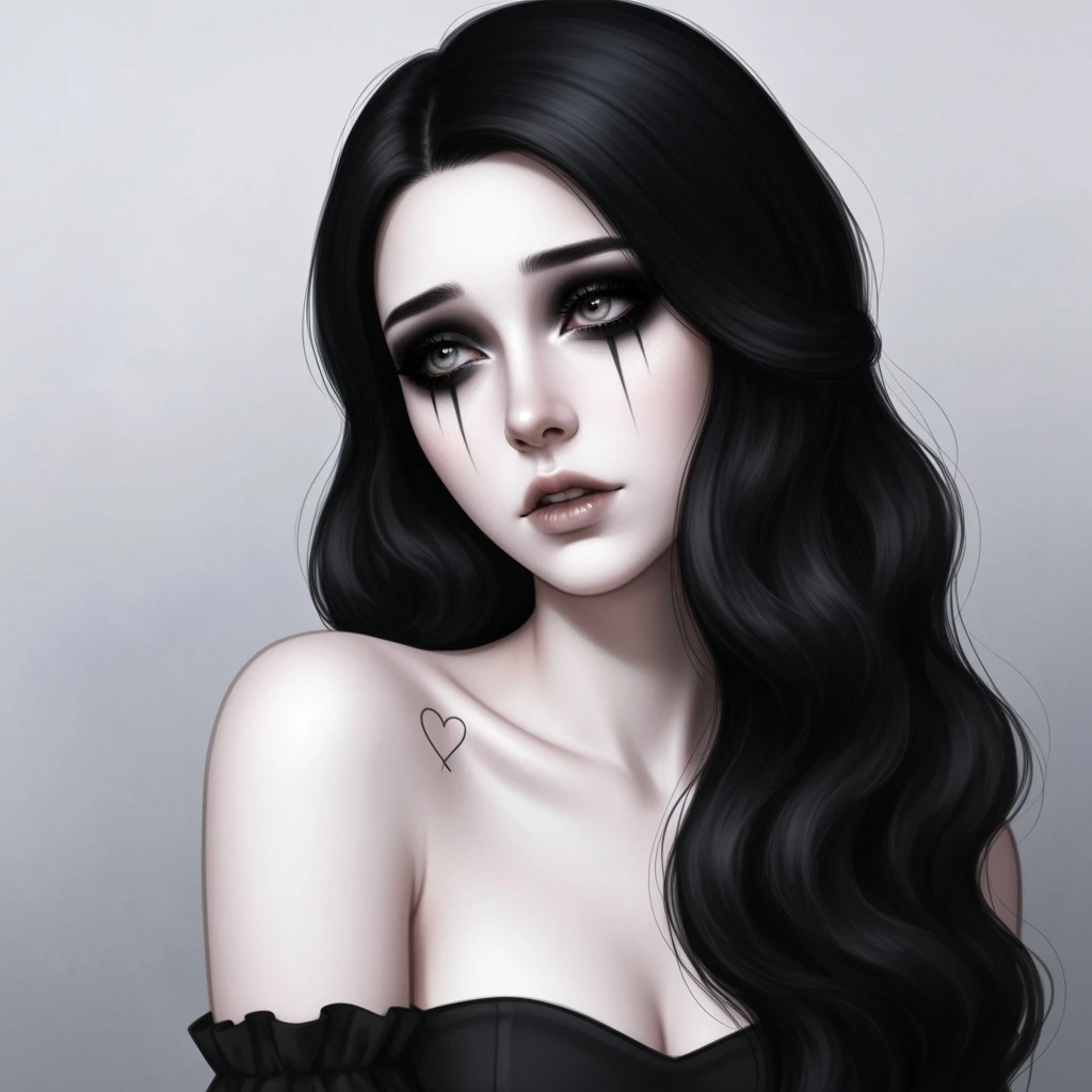 goth profile picture with a heart accent, cute, expressive, minimal emoji
