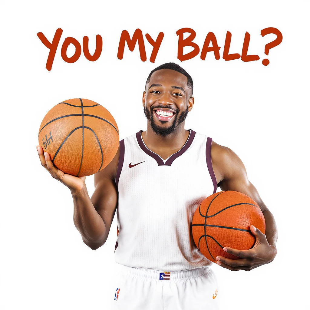 Happy Smiling
Holding a basket ball 
Add The Word You My Ball?! emoji