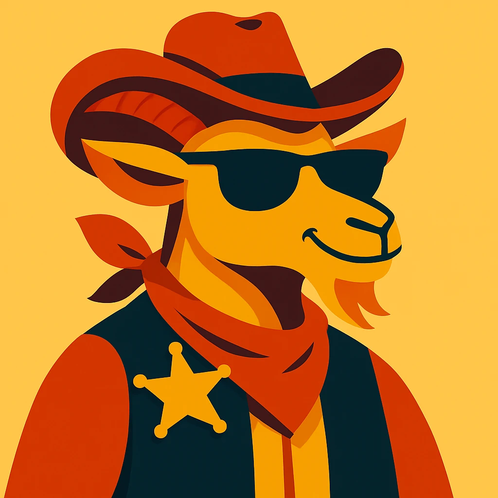 Add cool black sunglasses to the goat cowboy, keep the vibrant cartoon style. emoji