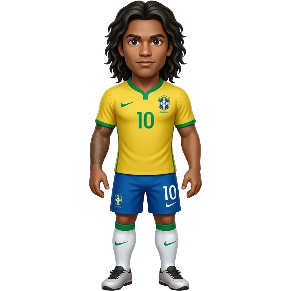I want to create Ronaldinho Gaucho full body Brazil shirt and with the number 10 and long hair and no beard and no tattoo emoji