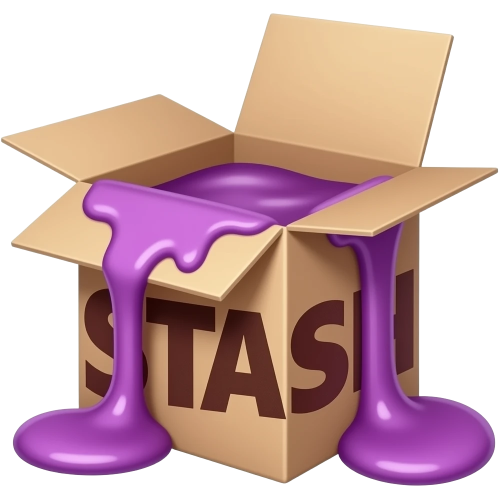 a box with purple syrup flowing out of it and a large inscription on the box saying "STASH" emoji