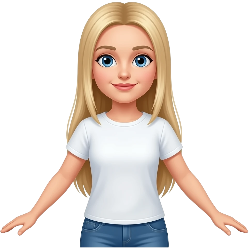 ragazza russa bionda occhi azzurri capelli lisci lunghi, a gambe larghe  maglietta bianca emoji