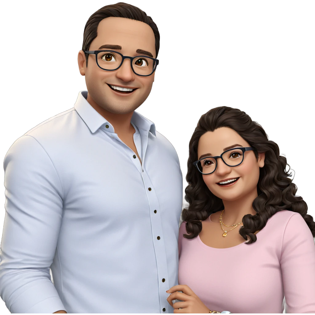 happy couple in stylish outfits emoji