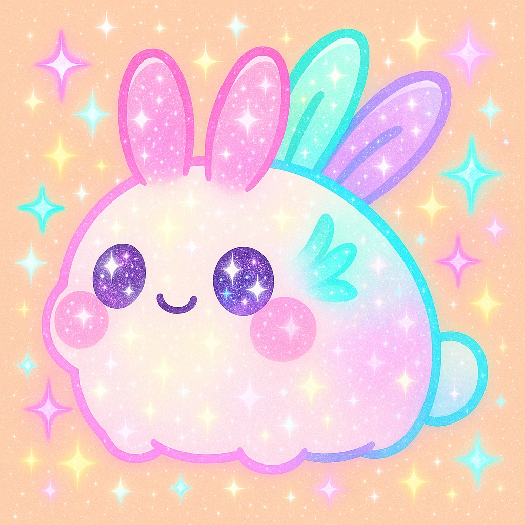 Add extra glitter and sparkles, keep kawaii neon style, make the sea bunny look dazzling. emoji