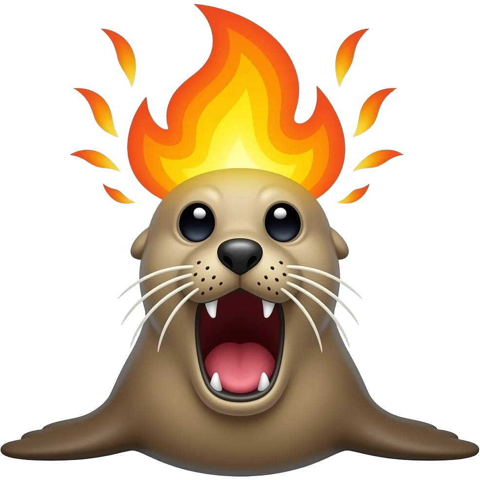 A seal screaming with fire coming out of its head (only the head) emoji