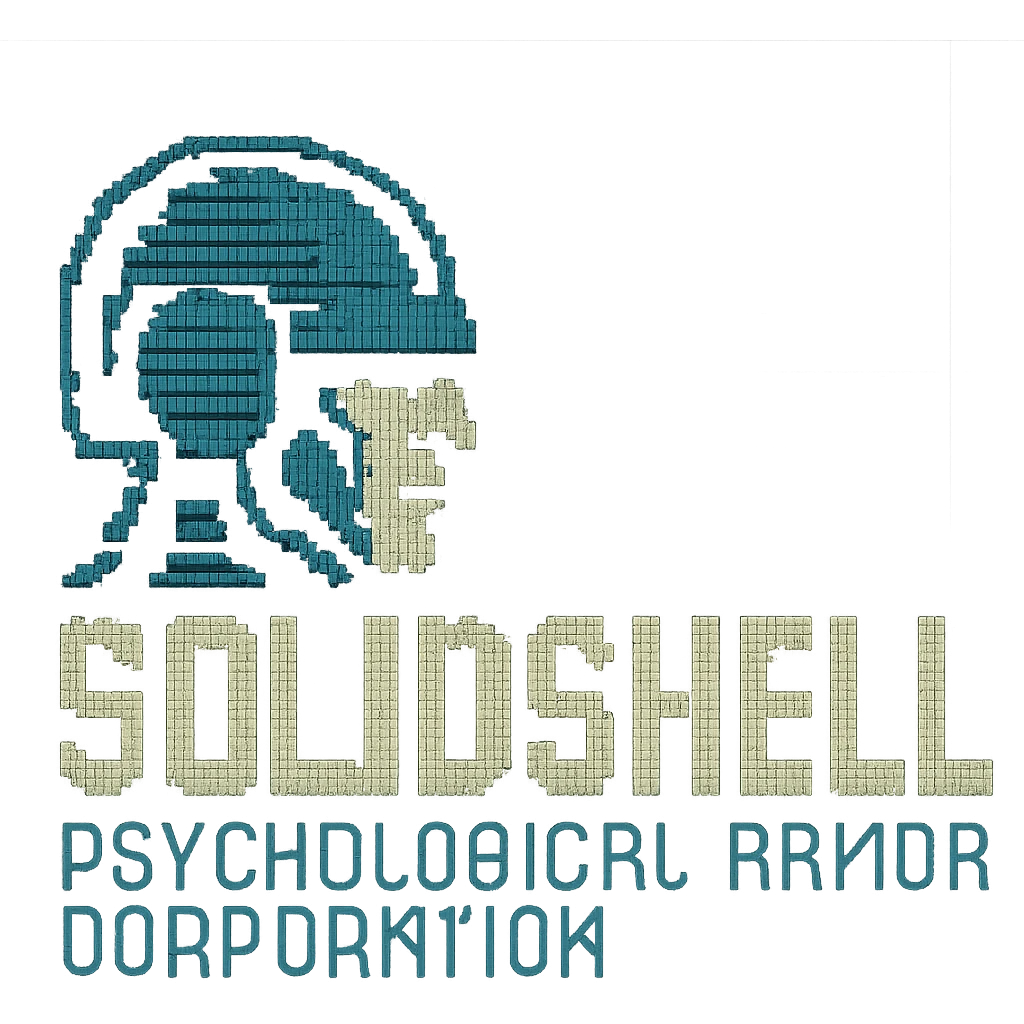 a digital retro low resolution logo for the psychological armor corporation "SolidShell" Interpretive, microscanner digital output image emoji
