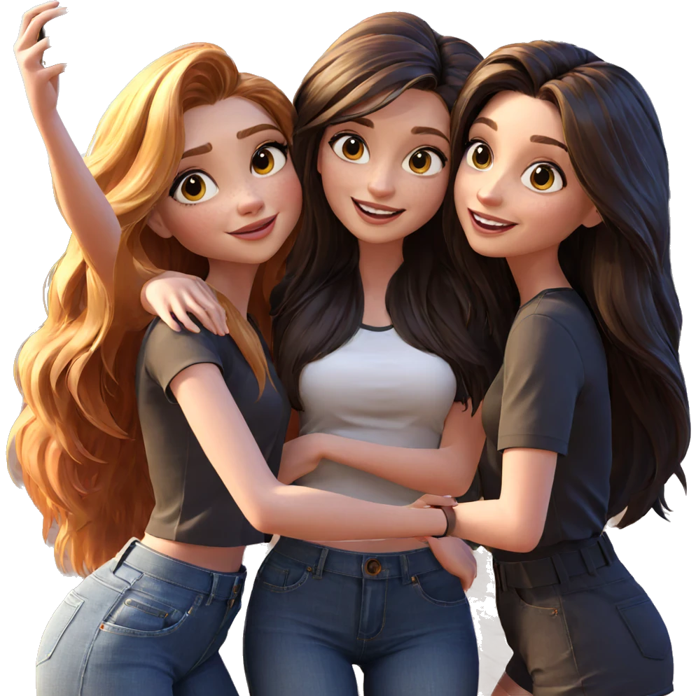 happy girls taking selfie outdoors emoji