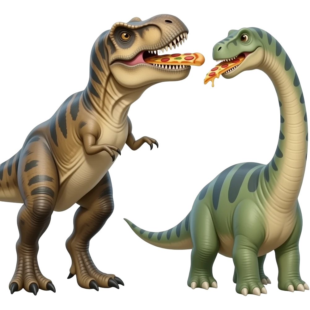 pizza eating trex and pizza eating brachysaurus emoji