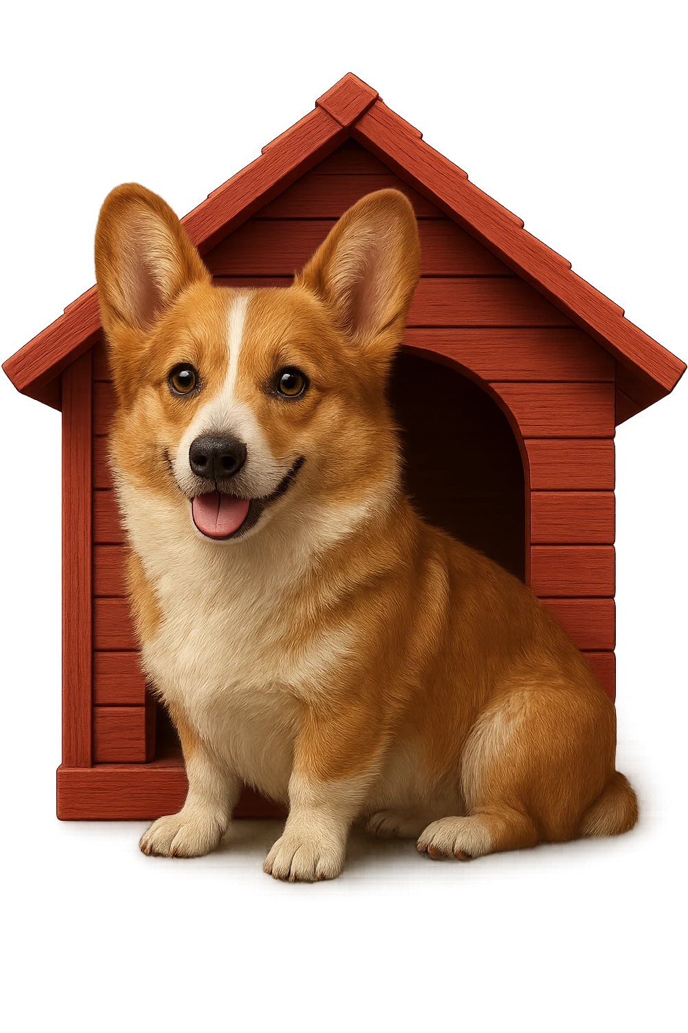 Make the dog house red and make the corgi look even more realistic in an emoji style. Keep the background transparent. emoji