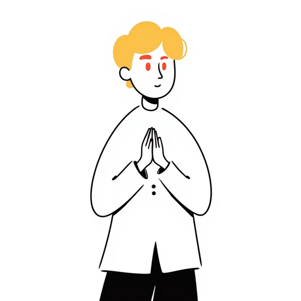 Japanese man with red eyes and blond hair, smiling, hand drawn doodle style emoji