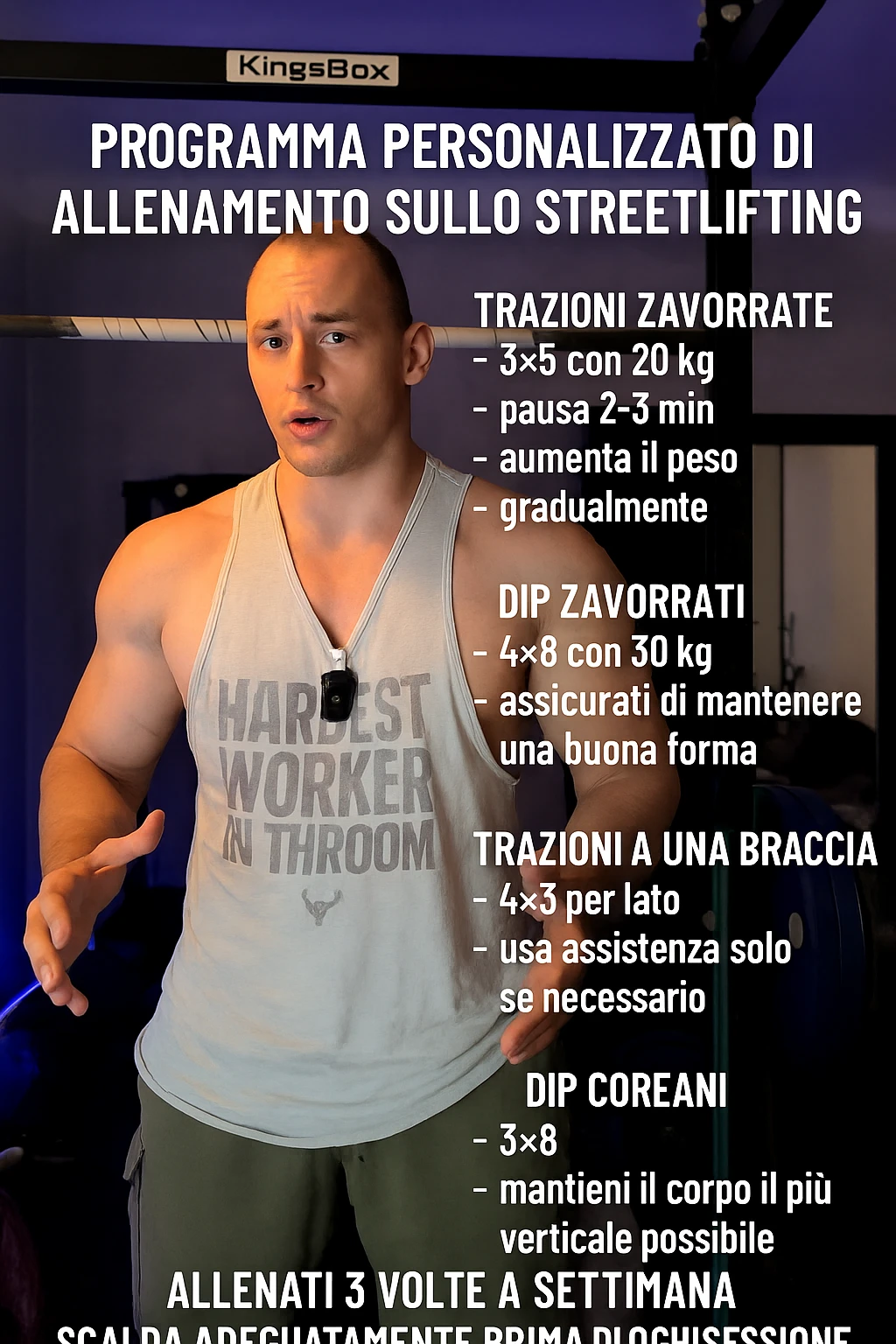 Uomo che crea un programma personalizzato per un suo cliente, sullo streetlifting, tutto in italiano emoji