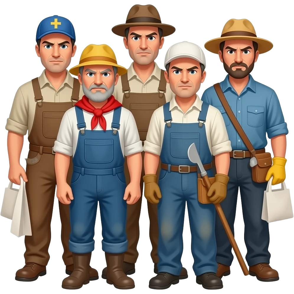 protestantes enfadados en grupo de trabajadores y granjeros emoji