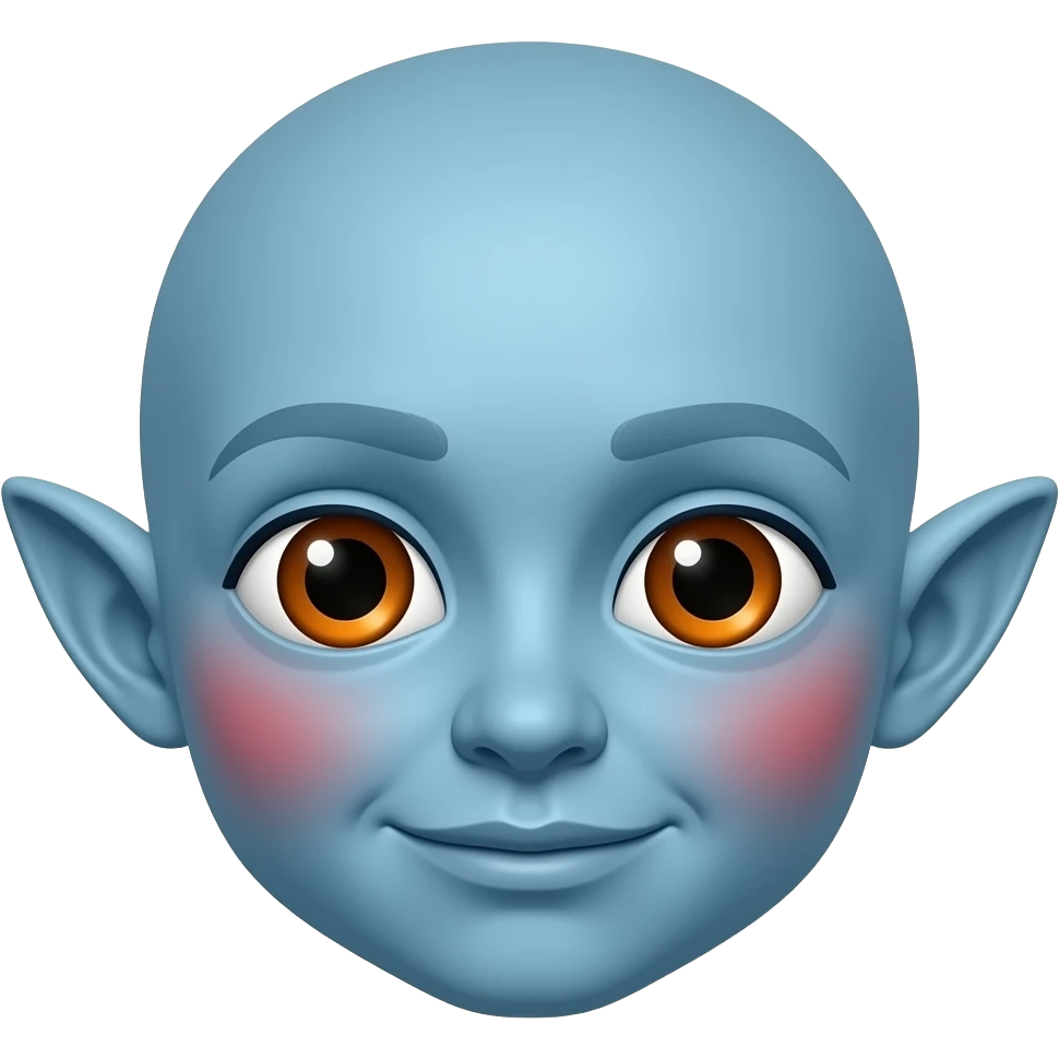 높은색상출력.   엘프 귀 파란 얼굴의 붉은색 홍조 큰눈 오렌지색 작은 동공 이모티콘 emoji