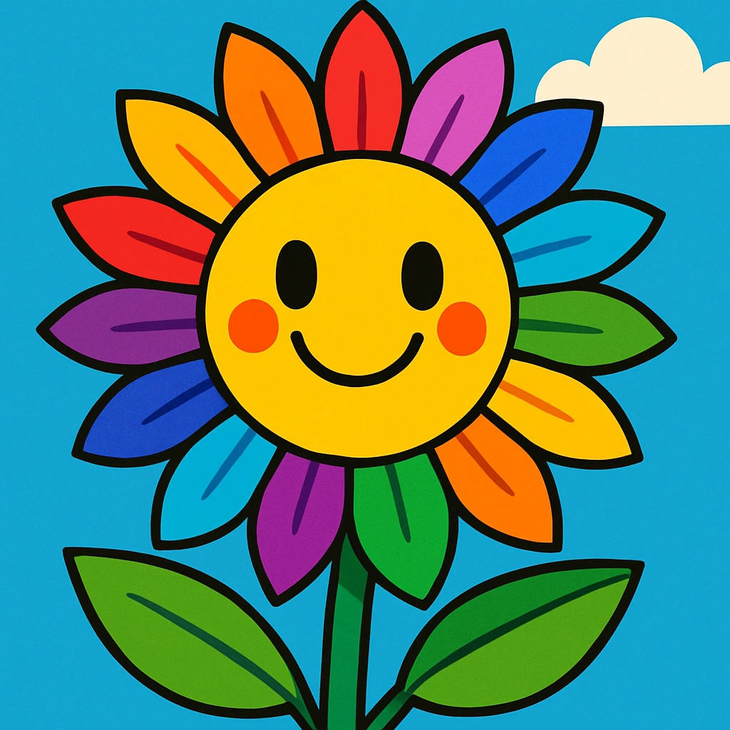 sunflower with petals of all colors, vibrant and cheerful style emoji