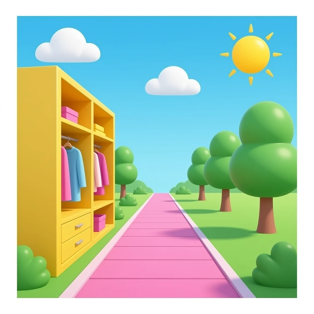 yellow  pink   walk way on walking closet inspired by Barbie colour palette emoji