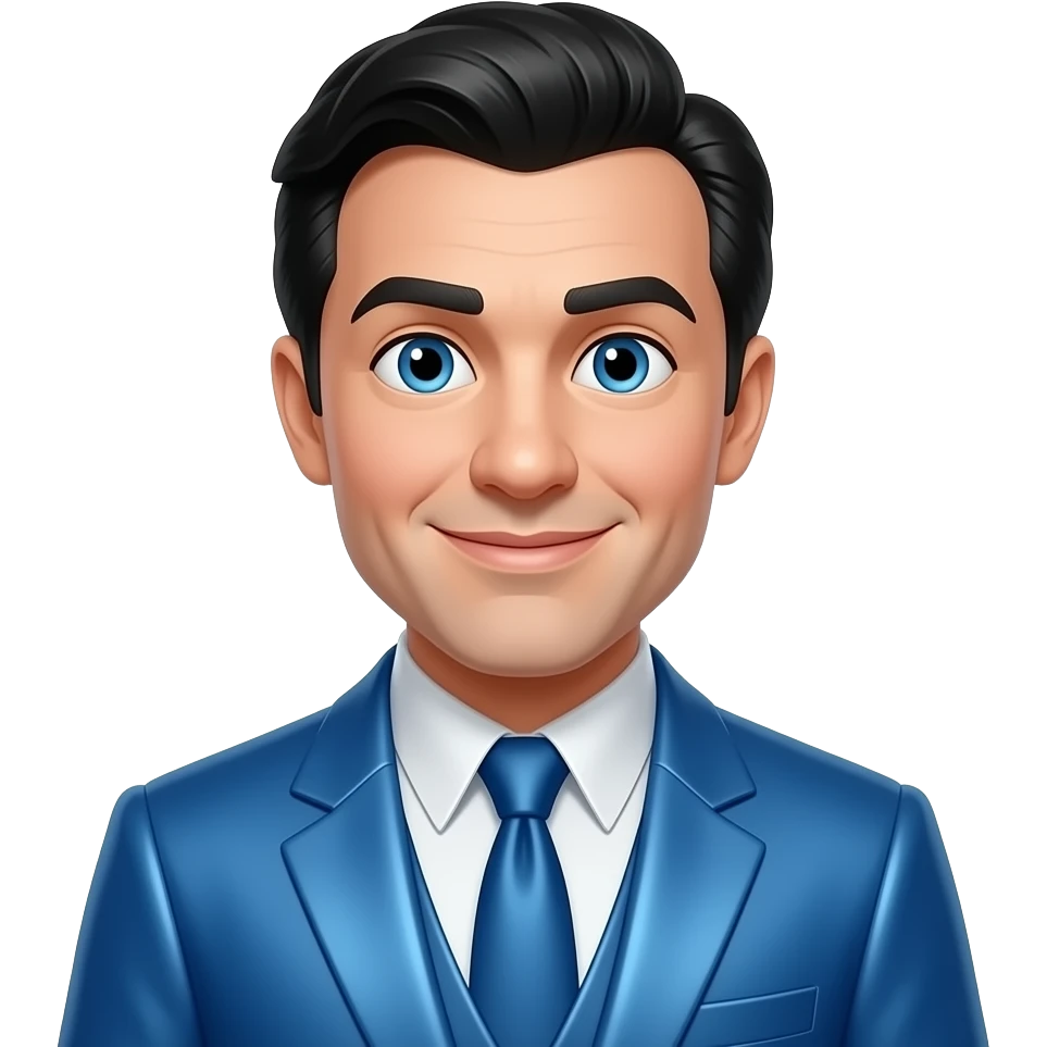 Walt Disney with blue eyes, black hair, blue metallic suit emoji