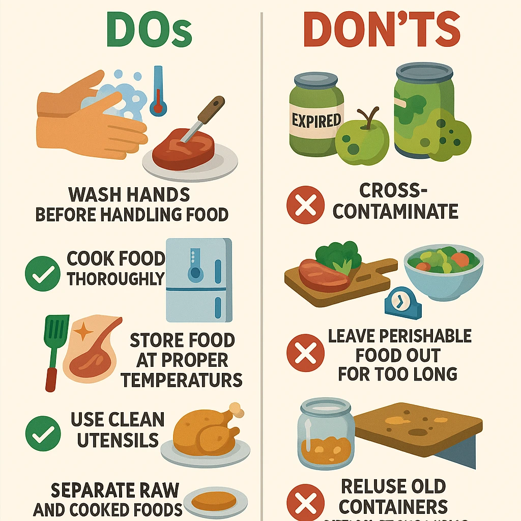 make a detail poster with title of "food safety dos and dont" emoji