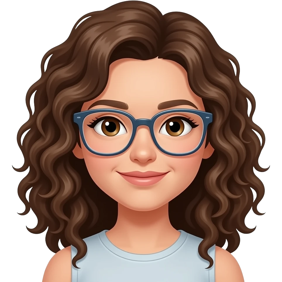 a white girl with curly brown hair and wayferer glasses emoji
