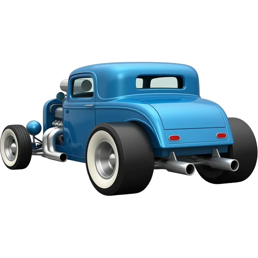 Blue hotwheels hot rod with turbocharged engine and chorme exhaust pipes large wheels in the back emoji